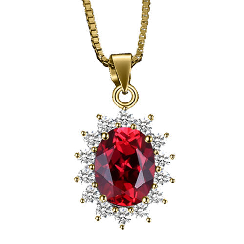 Funkenzauber Glitzerkette – Gold legiertes 925er Silber mit funkelnden Zirkonia-Steinen in rubin rot