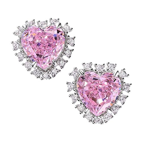 925 Silber Ohrringe mit rosa Kristallherz und Zirkonstein Ummantelung Frontalansicht