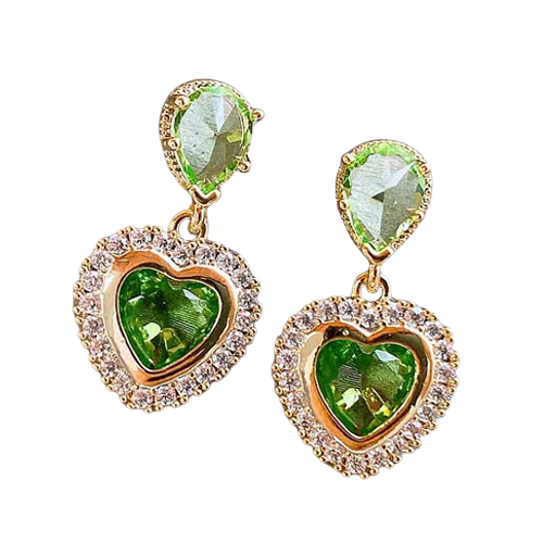 Ohrringe Herschimmer mit grünem Kristallherz und Zirkonsteinen