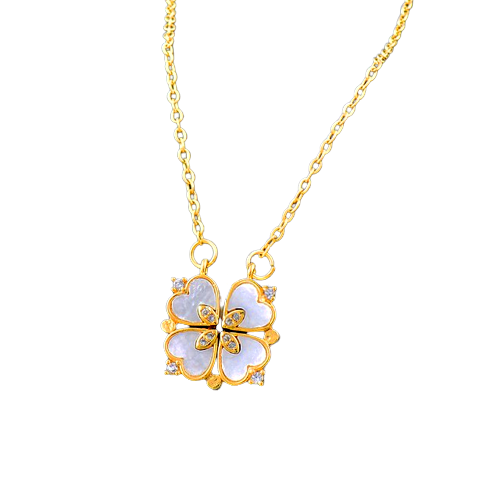 Glücksblumen Magnet Kette in Gold mit Perlmutt farbenen Steinen - stilvolles Schmuckstück für positive Energie und Eleganz