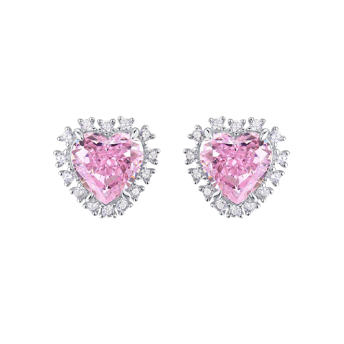 925 Silber Ohrringe mit rosa Kristallherz und Zirkonstein Ummantelung