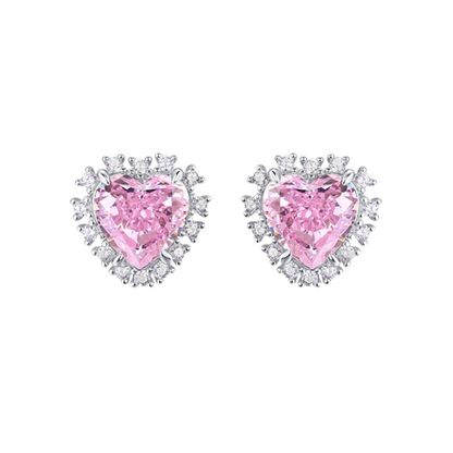 925 Silber Ohrringe mit rosa Kristallherz und Zirkonstein Ummantelung