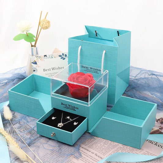 Schmuckschatulle mit Rose in hellblau - Stilvolle Aufbewahrung für wertvolle Schmuckstücke